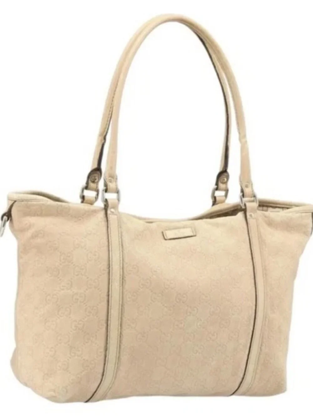 GUCCI GG Canvas Guccissima Tote Bag Leather Beige Gold Auth 174566